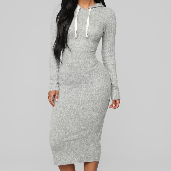 Fashion Nova Dresses & Skirts - Fashion Nova - Play By Play Hoodie Dress - Heather Gray